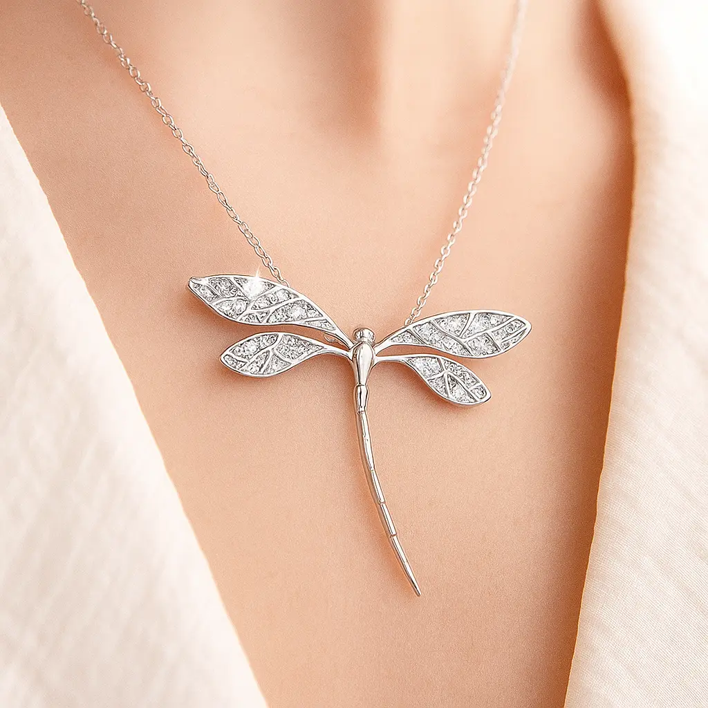 Elegant Silver Dragonfly Necklace ? Nature-Inspired Pendant Jewelry for Women