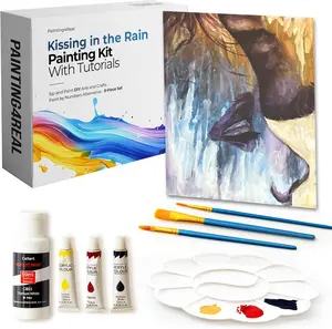 DIY Kissing in The Rain Acrylic Painting Kit with Video Tutorials - 9pc Art Set for Adults and Beginners