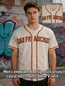 Men's Classic Vintage Letter Embroidery Baseball Shirt, Breathable Button-Down Short Sleeve, Loose-Fitting Casual Top for All Seasons, Sport Top