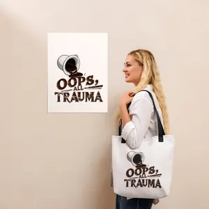 "Oops All Trauma" Moody Brews Tote Bag - Spilled Coffee Cup Graphic & Logo Design - Durable Polyester with Cotton Handles - Perfect for Mental Health Advocates & Coffee Lovers