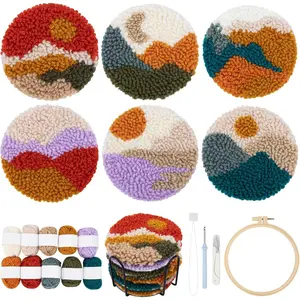 Punch  Coasters Kit, Punch  Embroidery Kits for Adults and Beginners - Including Patterns, Tools, Yarns, Hoop, Instruction, Coaster Holder Art Craft Supplies - Landscape