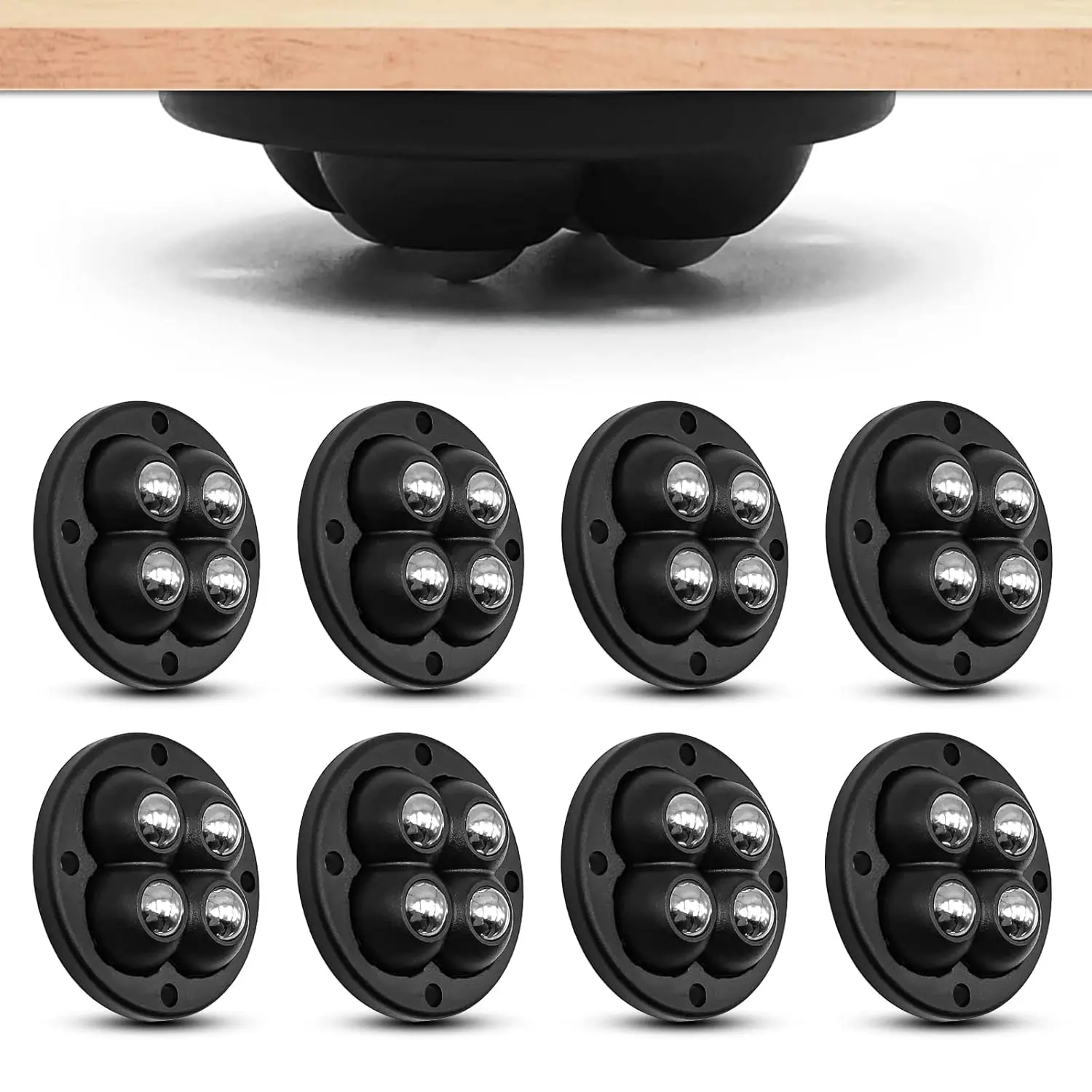 Self Adhesive Caster Wheels Mini Swivel Wheels Stainless Steel Paste Universal Wheel 360  Rotation Sticky Pulley (8, Black)