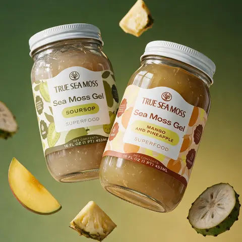 True Sea Moss Gel 2-Jar Bundle: Mango-Pineapple & Soursop – Rich in Essential Minerals & Vitamins – supports vitality
