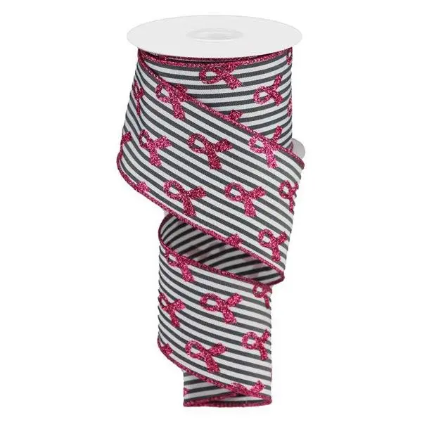 2.5" x 10yd Glitter Breast Cancer/Stripe Ribbon