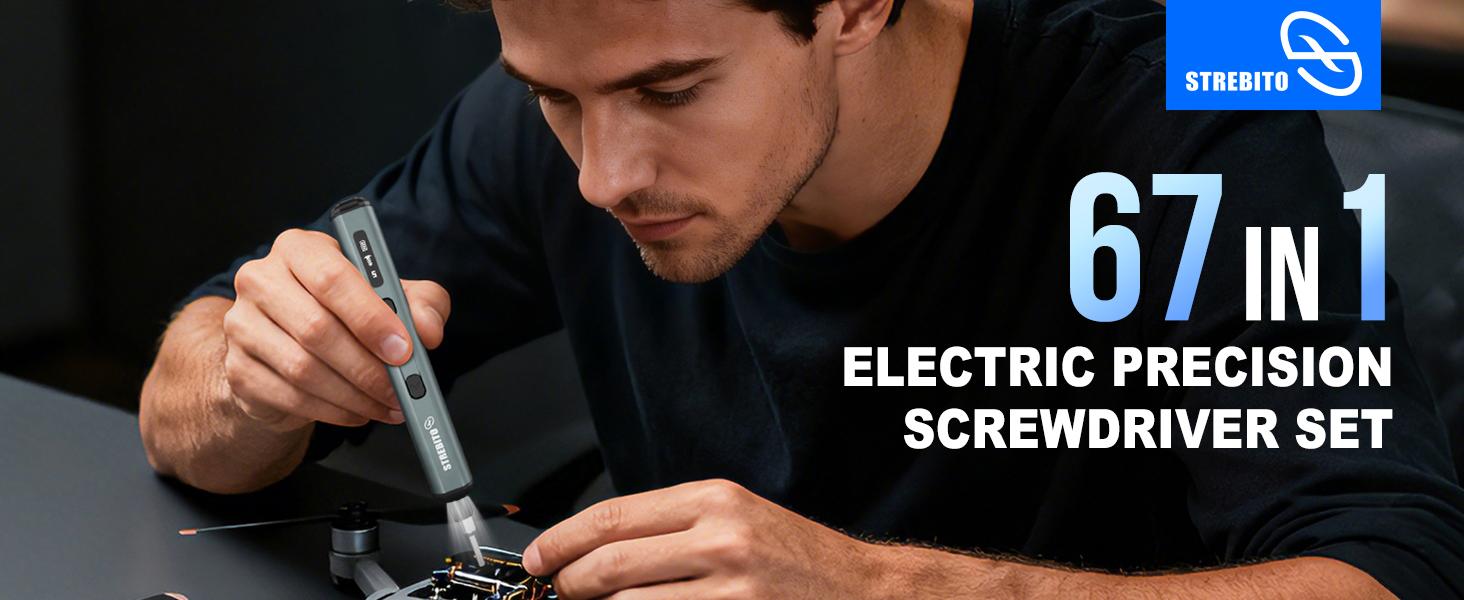 STREBITO Mini Electric Screwdriver Set, 67 in 1 Electric Precision Screwdriver - 50 S2 Magnetic Bits, 5 Torque Settings, 4 LED Lights, Electric Screwdriver Kit for PC Phone Laptop Camera Electronics