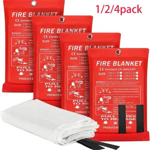 1/2/4 Pack-Prepared Hero Emergency Fire Blanket - Fire Suppression Blanket for Kitchen, 40” x 40” Fiberglass Fire Blanket for House Rapid Fire Suppression， Flame Retardant Protection and Heat Insulation Designed, for Kitchen, Fireproof Blanket