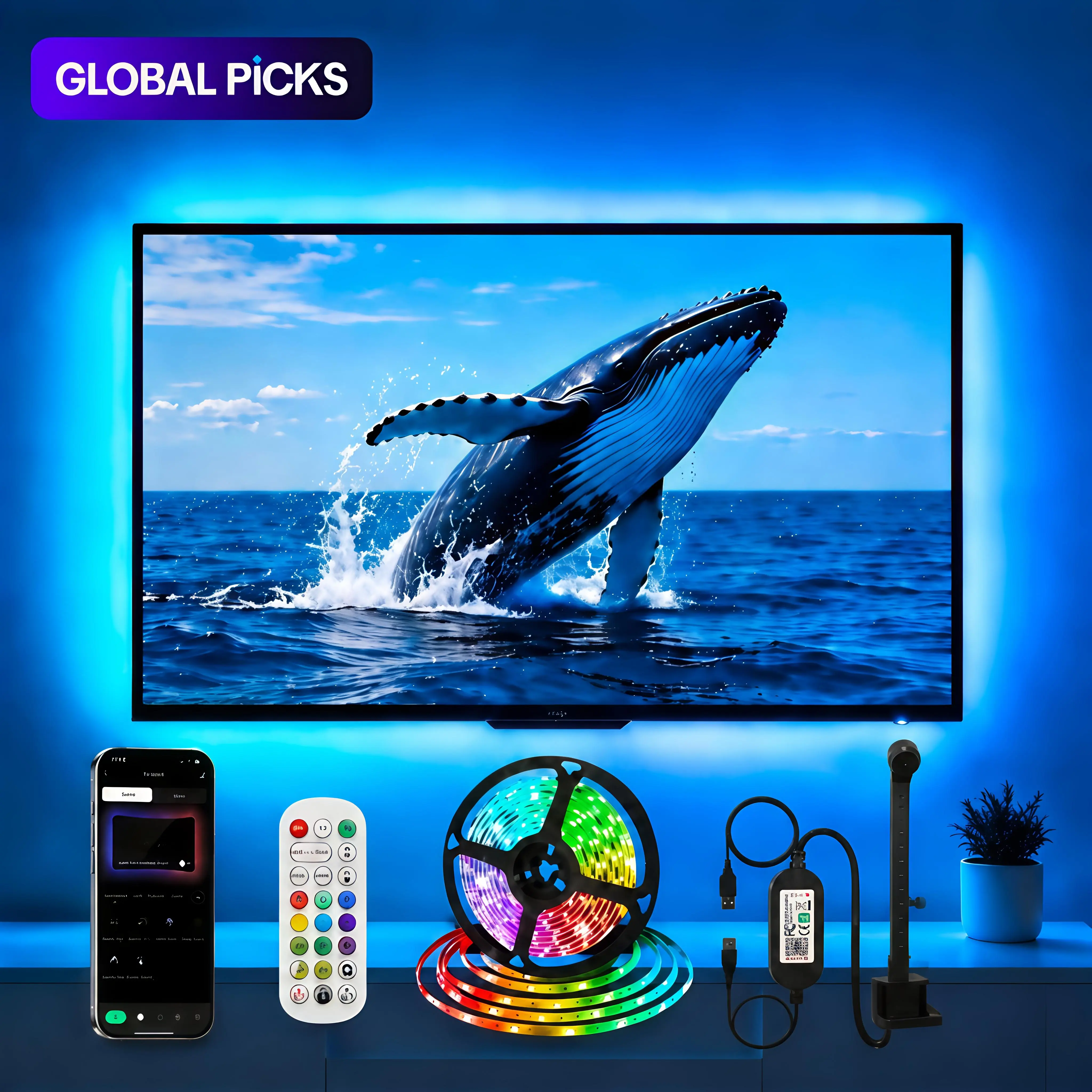 Cuttable RGB Linear Strip LED Lights - 15.5ft Bluetooth App & Remote Controlled, Screen-Sync USB-Powered Indoor Use Lights for TV, Bedroom Home Decor
