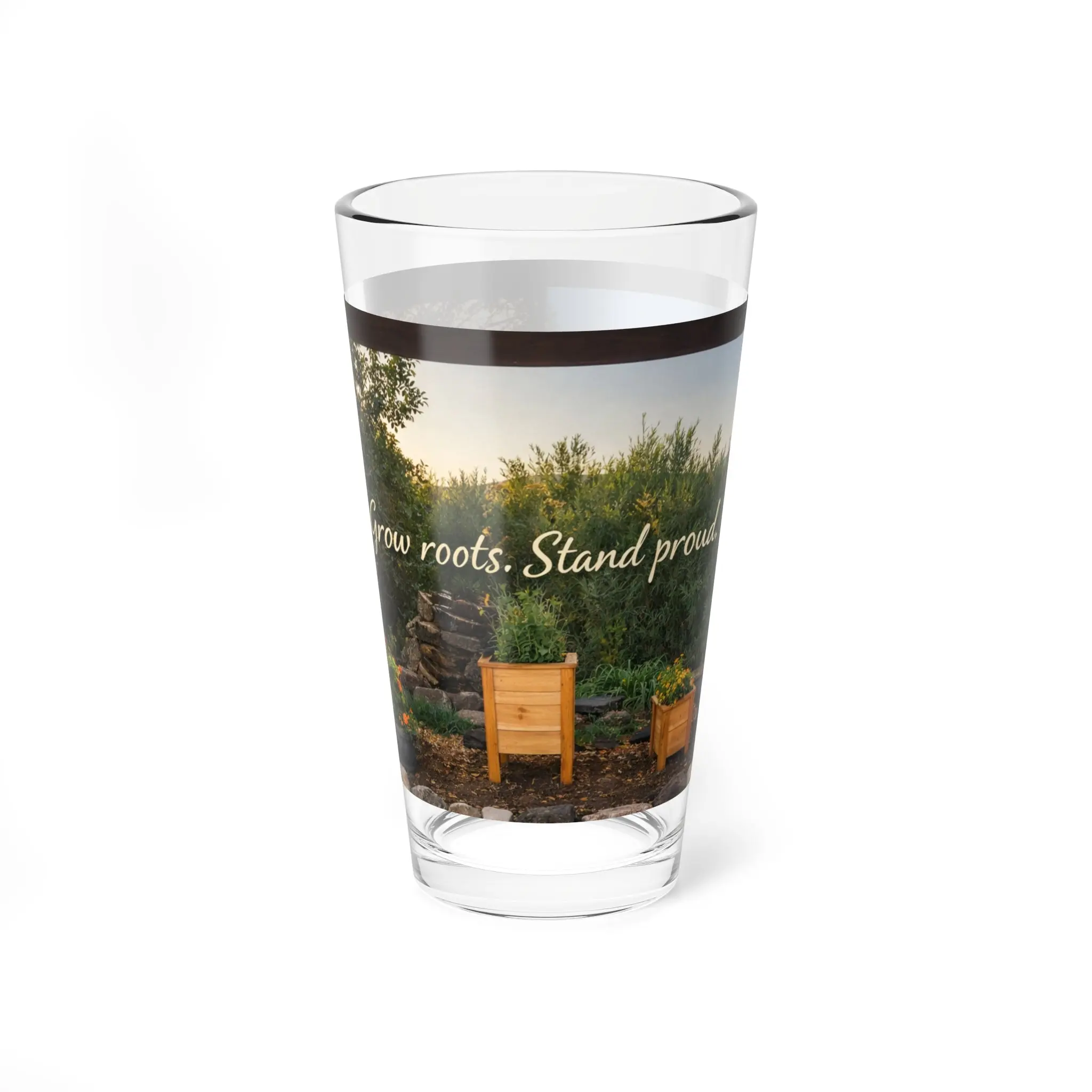 Garden Mixing Glass — 16oz Inspirational 'Grow Roots, Stand Proud' Beverage Glass