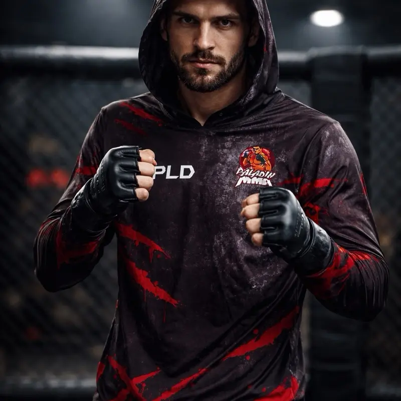 Men's Graphic MMA Hoodie - Breathable Cotton Blend Casual Streetwear Long-Sleeve Pull-On Sweatshirt for All-Day Wear, Casual Sporty Hoodies, Pullover