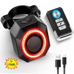 Bicycle Burglar Alarm Taillight, 1 Set Waterproof Smart Auto Brake Sensing Tail Lamp, Remote Control USB Charging Bike Rear Light for Ebikes