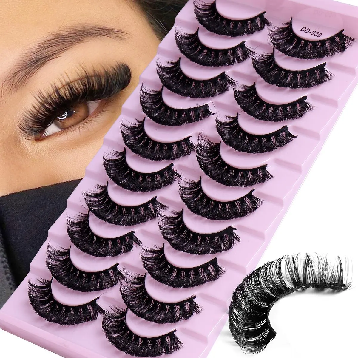 10 Pairs Russian Strip Lashes DD Curl Lashes 3D Eyelashes Reusable Fluffy Volume Lashes Volumized False Eyelashes False Lashes Russian Extensions Makeup Cosmetic
