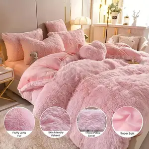 4pcs Soft Fluffy Bedding Set Comforter Set: 2 Pillowcases, 1 Duvet Cover & 1 Bed Sheet, Ideal for Cozy Comfort(QUEEN, KING SIZE) |   Inner NOT Included