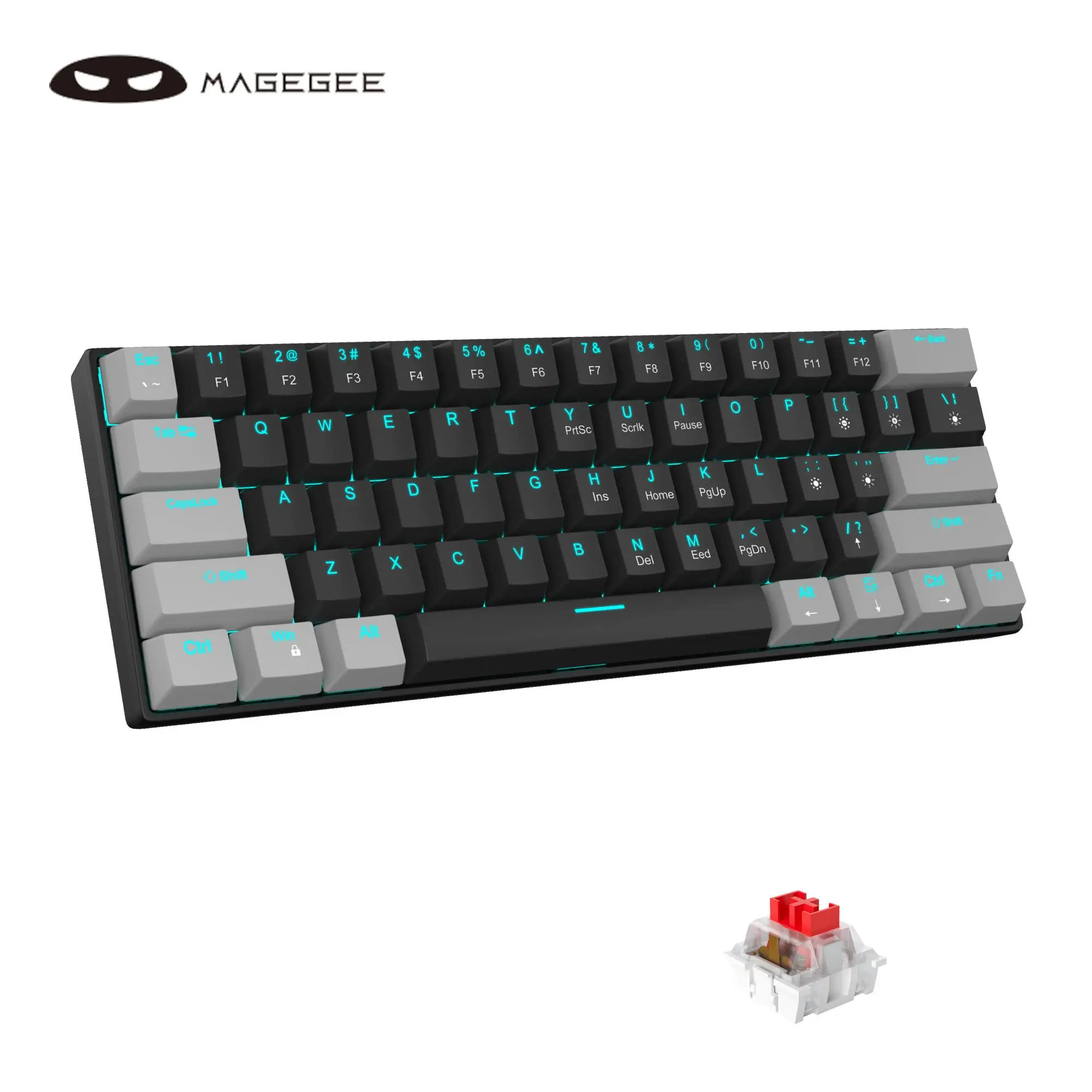 MageGee 61-Key Short Ergonomic Mechanical Game Keyboard (Gaming PC Accessories, Gamer Stuff) - LED Backlit Lighted Illuminated Mechanical Keyboard with Anti-Ghosting, Detachable USB-C, Double-Shot Keycaps, Stable Wired Design for Windows XP
