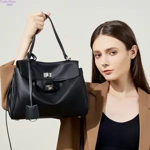 New Rodeo Kelly Top-Handle Tote - Large-Capacity Smooth Calfskin Shoulder Bag, Luxury Push-Lock Closure, Premium-Texture Casual Commuter Bag for Office & Daily Use, Calfskin Shoulder Bags