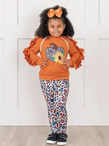 Bronze & Teal Leopard Harvest Ruffle Outfit