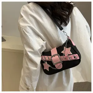 Stylish Star Chain Rivet Belt Underarm Bag, Casual Hip Hop Fashion Crossbody Purse Trendy Ladies Daily Handbag