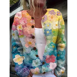 [ColorfulFloralSweater]Colorful3DPrintedFloralCardiganSweaterinaYouthfulStyle