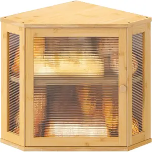 Corner Bread box for Kitchen Countertop,Farmhouse Bread Box with  Wavy Door Panel,Large Bread box for kitchen countertop,Kitchen Countertop  Storage Container (, Meduim)