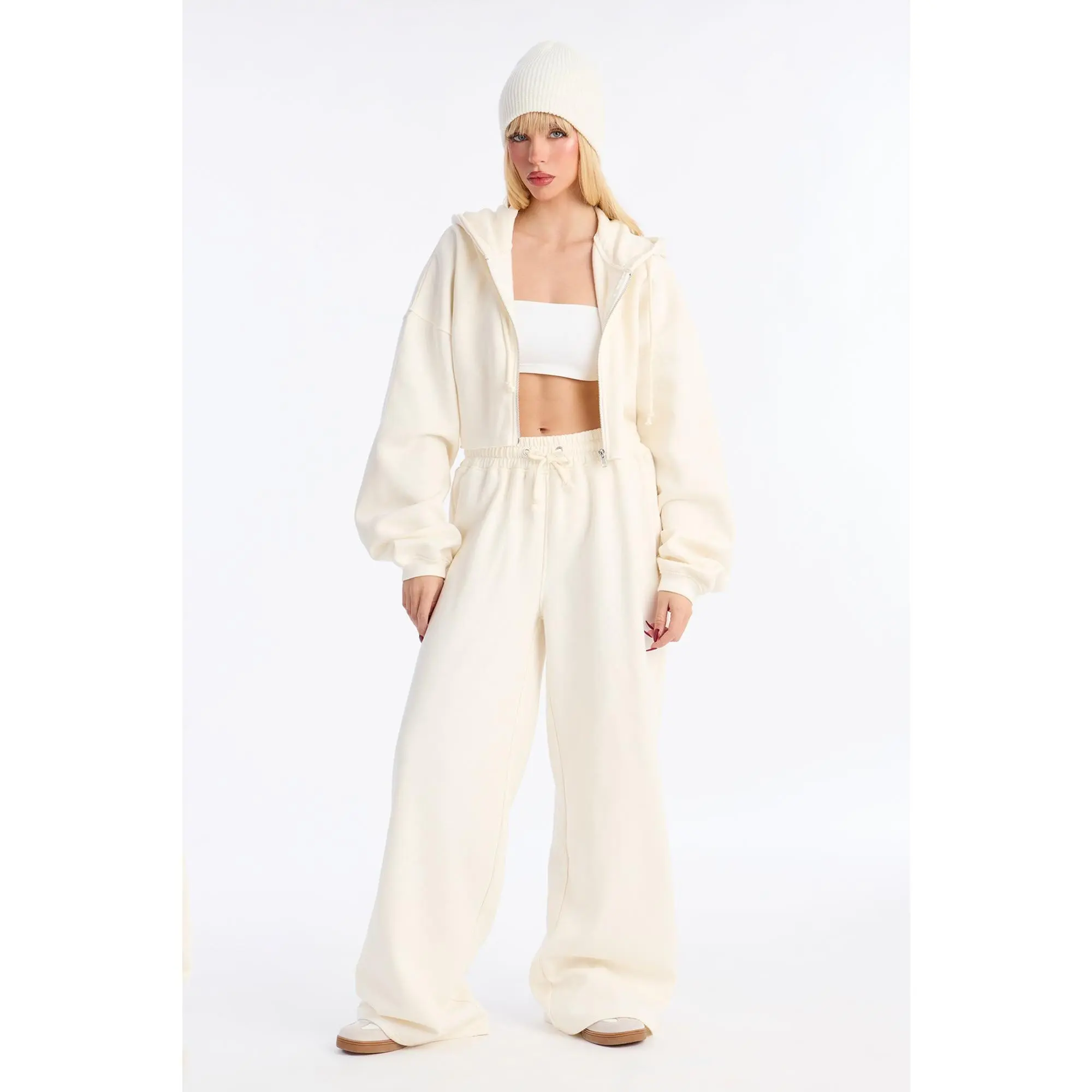 On The Go Fleece Pant Set - White