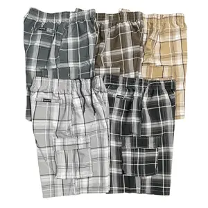 Men's Plaid Cargo Shorts Loose Fit Lightweight Breathable Elastic Waist Menswear