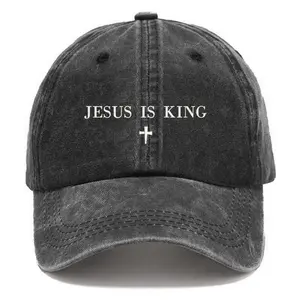Jesus Is King Dad Hat Headwear Denim Style And Faith Commuting Vintage Washed Adjustable