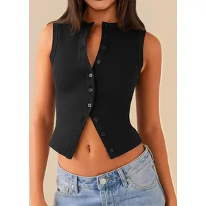 Womens Going Out Tops Summer Spring Ribbed Tank Sexy Crop Cute Y2K Button Down T Shirts Fashion Clothes 2026