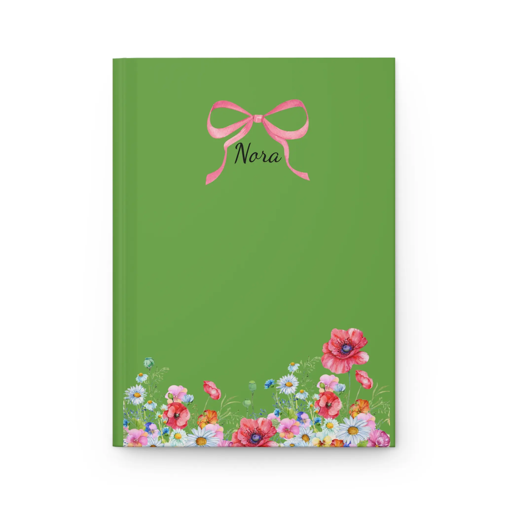 Wildflower Border With Pink Bow Journal Hardcover, Personalized Name Script