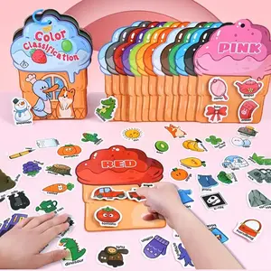 Interactive Busy Book with Reusable Stickers, Visual Learning Tools, Color Shape Matching and Vocabulary Game, Fun Travel Gift for Kids Aged 3+