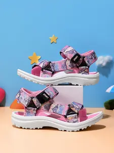 Girls' Summer Beach Strapy Open Toe Two Strap Double Buckle Sandals with Dual Buckle Design, Sporty Style, Textile Material, Eva Sole, Anti-Slip, Durable, Reusable