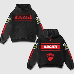 Retro Motorcycle Ducati Racing Washed Hoodie Motor World Champion Enthusiast Apparel Streetwear Racing Team Super Motorsports Clothing Riders Motocross Off-Road Dirt Bike Fan Gear Cotton For Moto Fan Crewneck Jackets Outfit Oversized