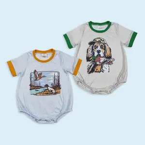 Duck dog hunting season baby boy summer short sleeve romper