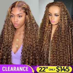 【22" Only $145】OQ HAIR 7X5 Deep Wave Lace Front Wigs Pre Plucked 4/27 Highlight Ombre Colored Glueless Wigs Honey Blonde Wear Go Wigs Beginner Friendly
