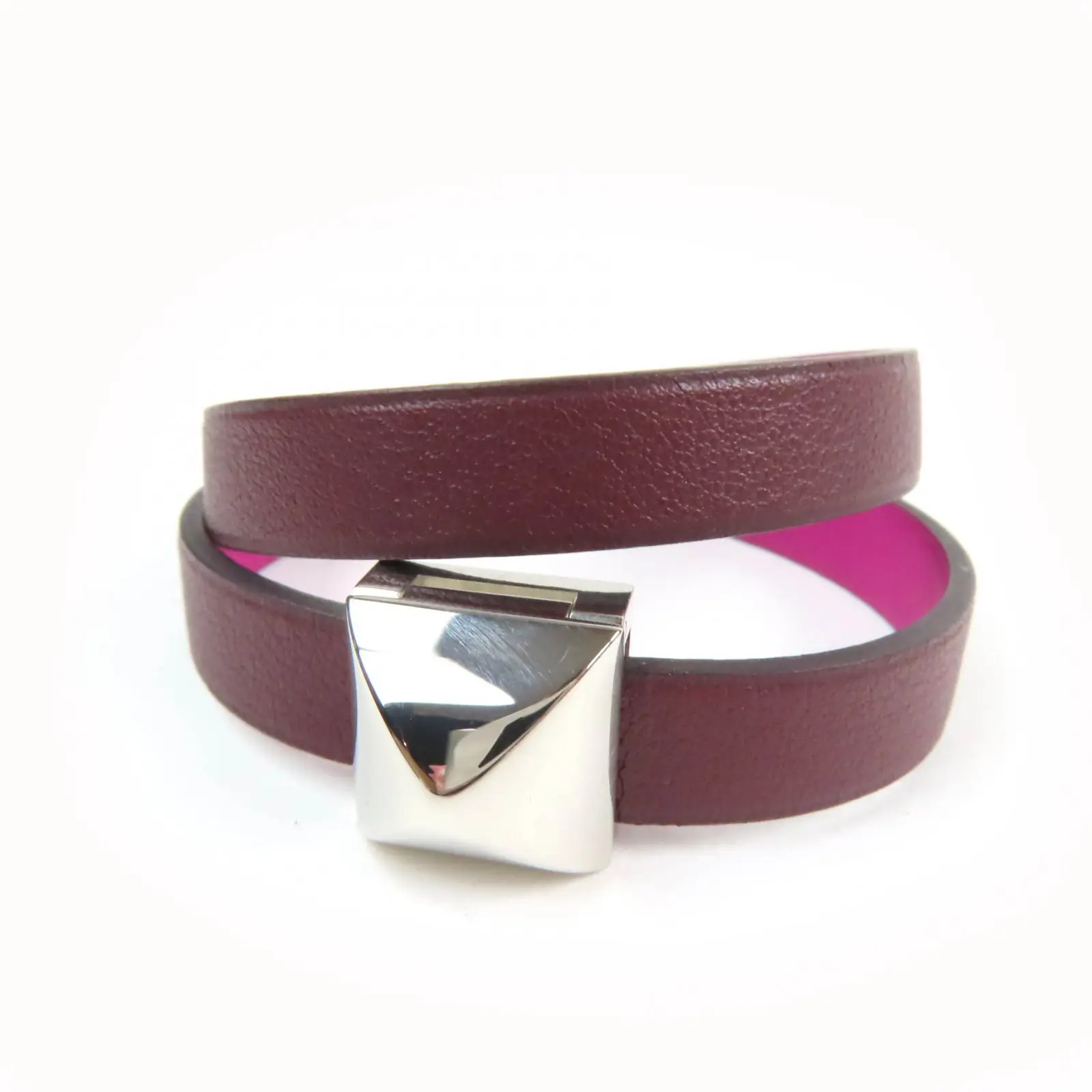 Pre-owned HERMÈS Calfskin Small Leather Goods Hermes Medor Infinie Double Tour Bracelet Leather Size 17