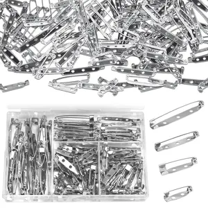 100 Pcs Brooch Pin Backs Kit 4 Sizes Safety Bar Pins & Clasp Backings for Jewelry Making Badges Crafts Name Tags DIY Accessories