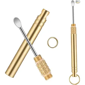 Ear Spoon Ear Wax Removal Tool Portable Ear Pick Folding Type Copper Ear-Pick Cleaner Ear Spoon Ear Clean Tool Attached Key Ring Mini Tool Supplies