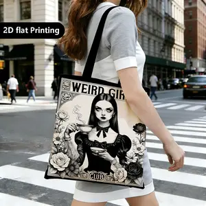 Gothic Print Large Capacity Tote Bag, Girls Squad Weekend Outing Shopping Commute Storage Bag, Unique Gift for Best Friends, Gothic Design, Reusable Tote Bag, Punk Goth Bag