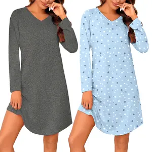 Perfect Moo Moo Gown Gift For Her! 2-Pack Soft Floral Nightgowns - Cozy Long Sleeve V-Neck Knee-Length (S-3XL). #MooMooGown #CozyNightgown #GiftsForHer