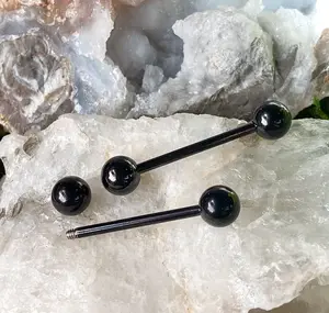 PAIR Black Titanium Nipple Barbells Tongue Rings 14g - choose your length