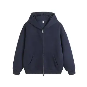 Double Zipper Heavyweight Sweatshirt Jacket Trendy Men Spring Autumn Jacket Couple Versatile Solid Color Hooded Cardigan