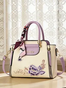 Women's Embroidered Satchel Bag, Fashionable Purse Handbag, High-Quality Casual Shoulder Bag, Multifunctional Daily Commuter Bag, Large Capacity, Multiple Colors Available, Handheld Bag Purse