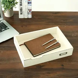 Vintage Whitewashed Wood Desktop Stackable File & Document Tray, Office Supplies Holder