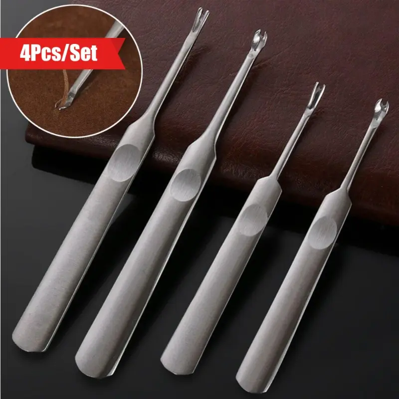 4pcs/set U+V Shaped Leather Stitching Skiving Handmade Groover Punching Tool Kit Leathercraft Hole Puncher Edge Beveler Tool Kit DIY Kit