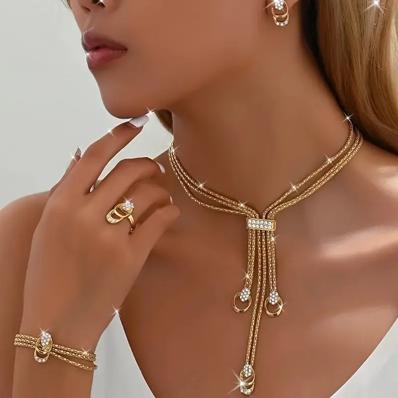 5-piece Bohemian style 4-piece luxury jewelry set - necklace, earrings, bracelet, ring，Suitable for weddings, banquets and gifts，Suitable for all seasons, graduation season and back-to-school season Pendant，gifts for mom