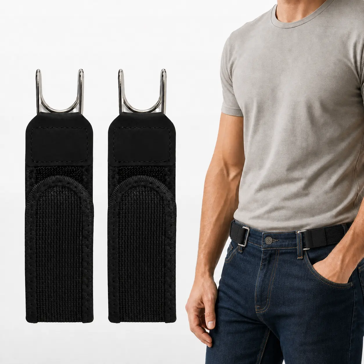【Buy 1 Get 1 Free】 Buckleless Elastic Belt Hook, Adjustable Metal No Buckle Waist Belt for Men and Women, Unisex Invisible Belt Closure for Jeans, Work, Outdoor, EDC and Back to School Essentials