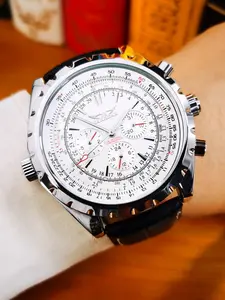 1pc Multifunctional Fashion Sport Automatic Mechanical Men's Watch, Date Display, Leather Strap, Business Casual Pilot Wristwatch Gift
