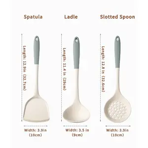 Gray & White Silicone Cookware Set for Non-Stick Pans, Heat Resistant Spatula & Ladle, Food-Grade Kitchen Utensils