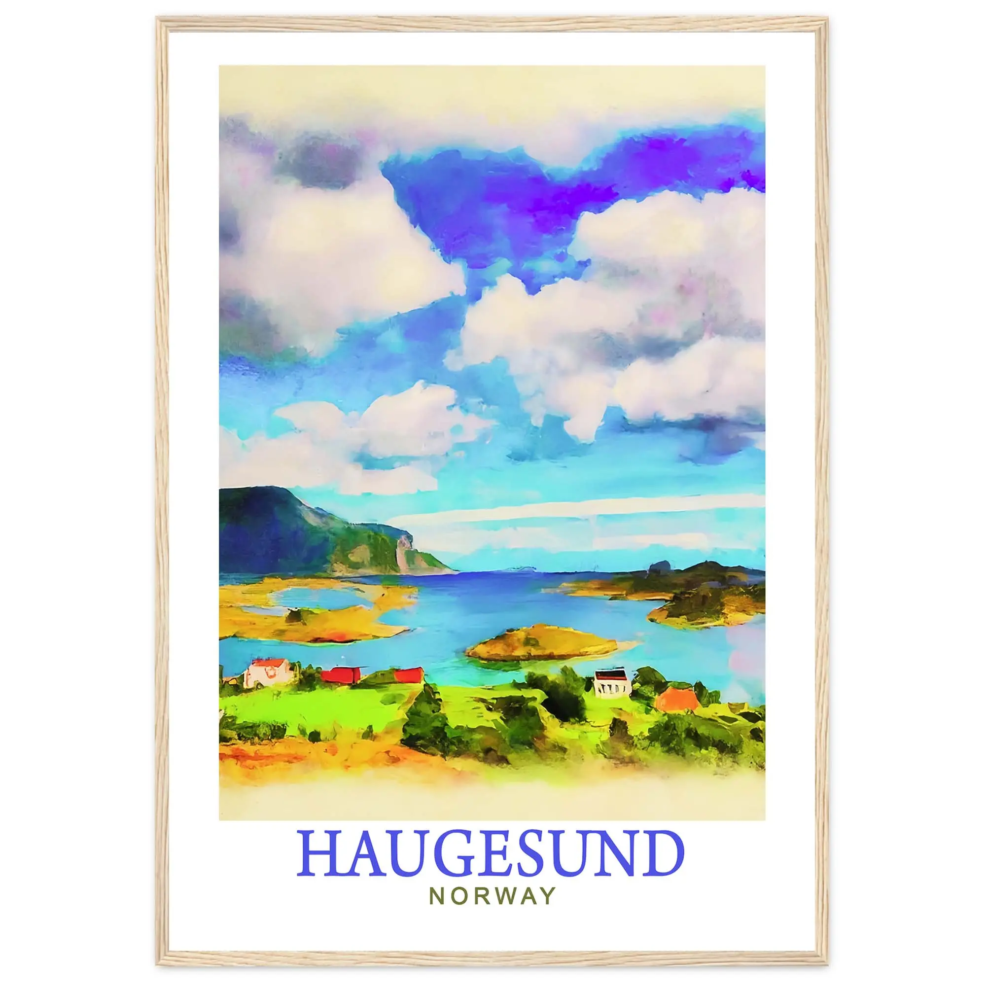 Haugesund Travel Poster Rvr Islands Travel Print Haugesund Norway And Rvr Island Artistic Decor Matte Wood Hanging Photo Ornaments Decoration Wall Room wall decor posters