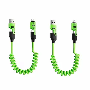Buy One Get One Free! 4-in-1 Retractable Fast Charging Cable - 65W PD USB-C Multi Charger, 1.2m Coiled Cord, Compatible with iPhone, Samsung & Tablets (Green)