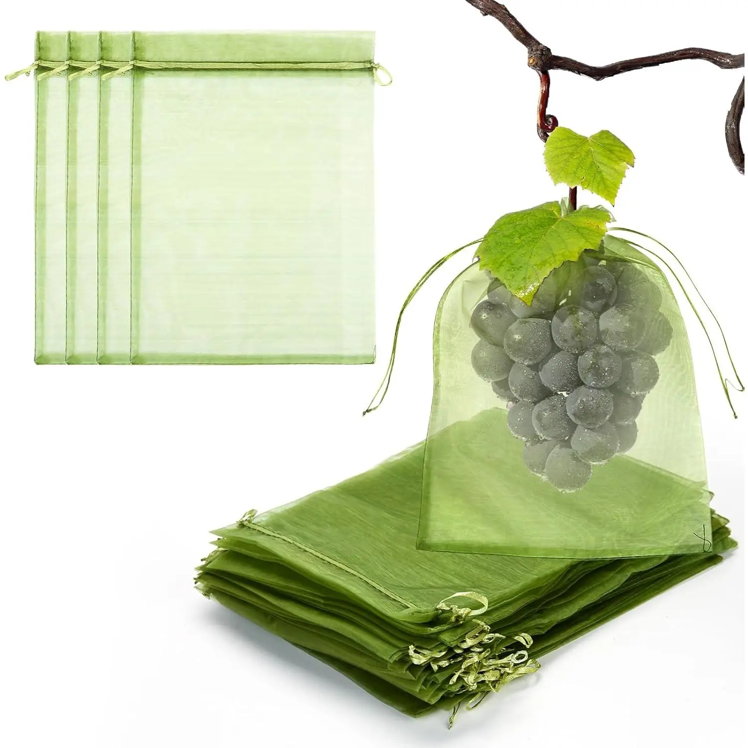 Fruit Tree Netting Bags with Drawstring,  Bird Netting Pest Barrier for Garden Protection, Blueberry Bushes Netting Cover for Protect  Vegetables Flower (3.3 x 2.6 FT - 6 Pack)