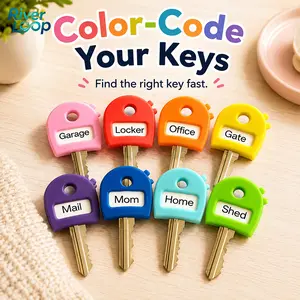 Silicone Key Caps, Colorful Key Covers with Writeable Label Tags for Key Identification, Random Color Assortment, Durable Silicone Key Identifier Caps to Organize Keys for Home, Office, Locker & Garage Use